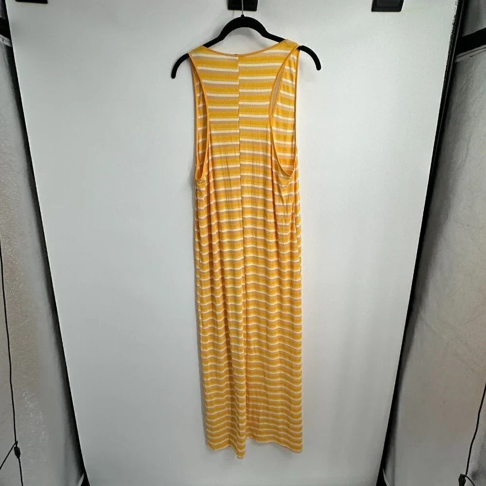 Zara Womens Dress Large Maxi Stretchy Yellow Striped Sleeveless Knit Summer
